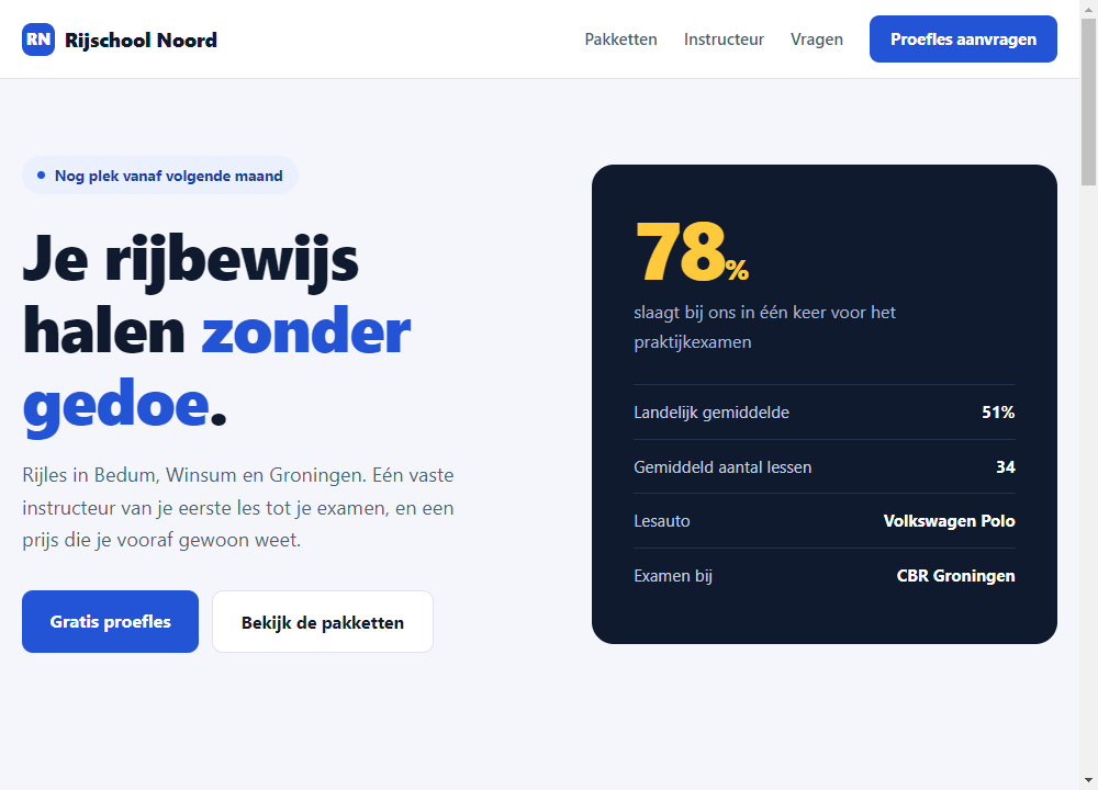 Voorbeeldsite voor een rijschool